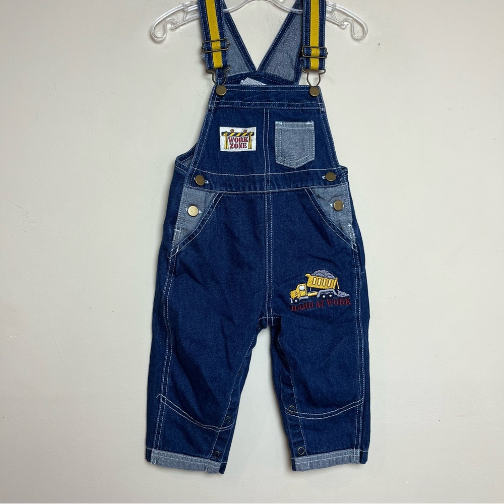 Vintage Denim Overalls Work Zone‎ Hard At Work Construction Dump Truck 12 Months